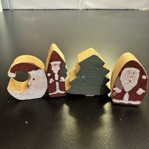 Vintage Santa Lot of 4 Folk Art Primitive Miniature Christmas Wood Hand Painted